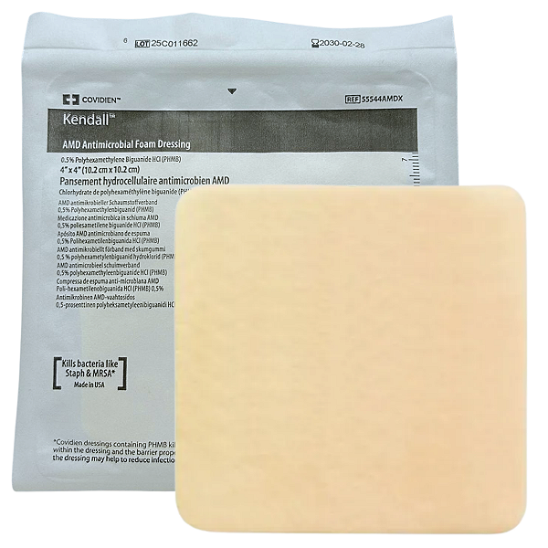 Curativo de Espuma Antimicrobiana 10,2cm x 10,2cm Kendall com 0,5% PHMB – Covidien