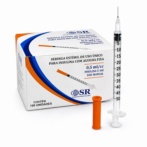 Seringa 0,5ml para Insulina SR 8mm x 0,30mm | Estéril e Descartável
