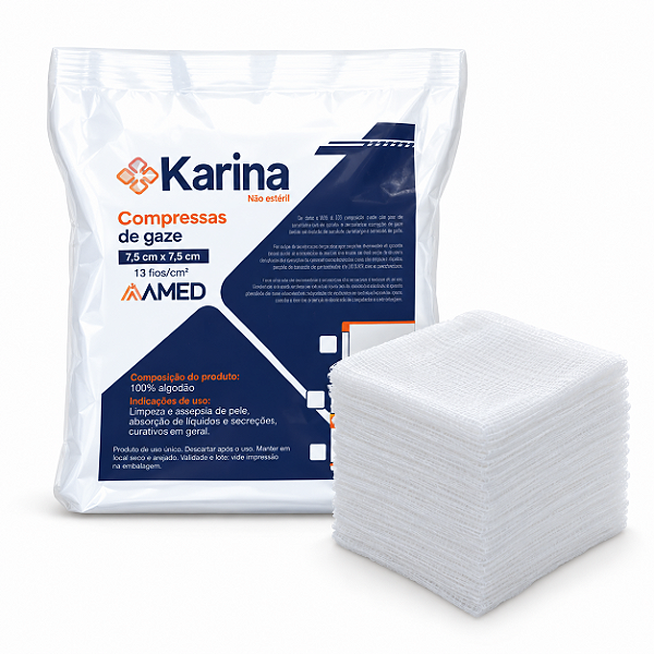 Compressa de Gaze Não Estéril Karina 13 Fios 7,5 × 7,5 cm com 500 unidades – AMED
