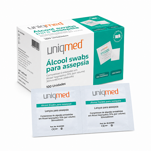 Álcool Swab 70% Uniqmed para Assepsia 100 Lenços