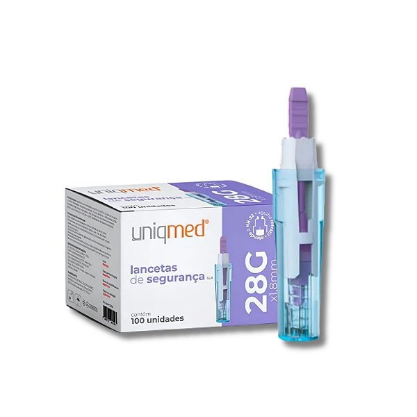 Lanceta Automática de Segurança 28g 100 Unidades - Uniqmed