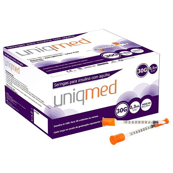 Seringa para Insulina 0,3ML com Agulha 30G 8x0,30mm (10UN) - UNIQMED