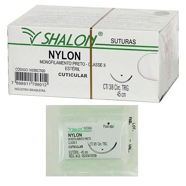 Fio de Sutura Nylon Monofilamento Preto Shalon - 1 Unidade