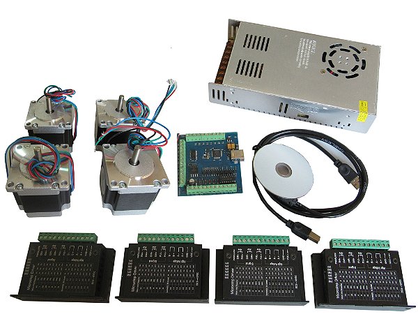 Kit Cnc Router 4 Motores De Passo 12.6kgf + 4 Drives + Fonte