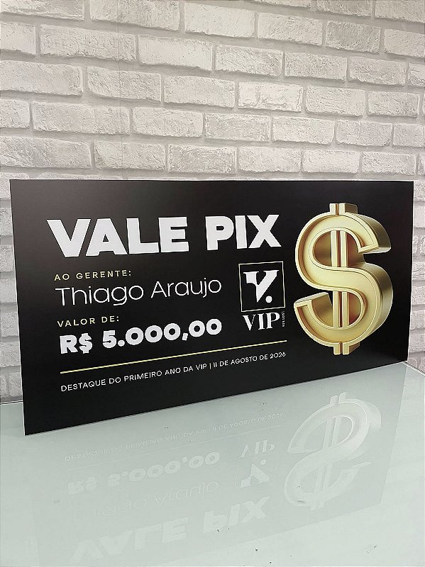 Placa Personalizada em Formato de Cheque com Impressão UV