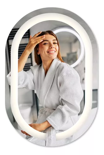 Espelho Led Oval 75x50cm Iluminado Touch Screen 6000K Branco Frio