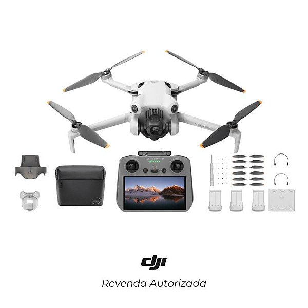Drone DJI Mini 4 Pro Plus Fly More Combo Radio Com Tela - Baterias de 45 min