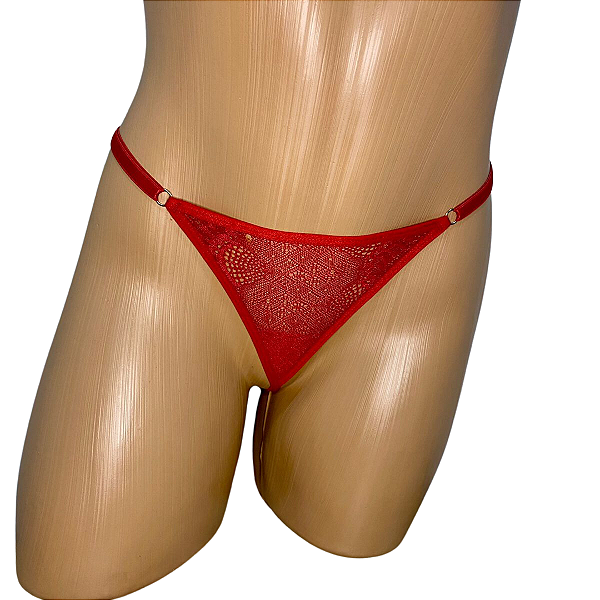 CALCINHA FIO COM REGULAGEM  DE RENDA  (COR: RUBI) Ref.: 1350