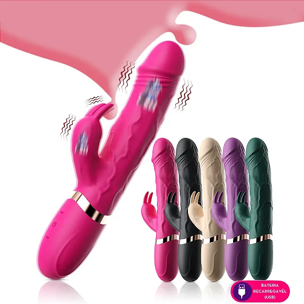 VIBRADOR DUPLO COM ESTIMULADOR HABBIT REGARREGAVEL 10 MODOS DE VIBRAÇOES COR ROXO MLVE4233
