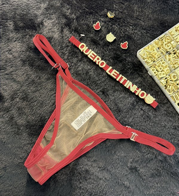 CALCINHA FIO PERSONALIZÁVEL ( ATÉ 10 LETRAS ) LETRAS INCLUSAS COR VERMELHO ILUSION
