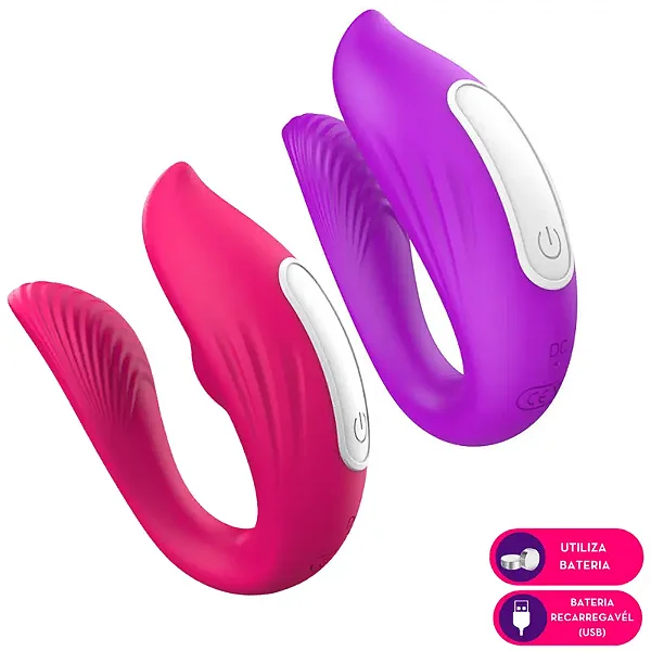 VIBRADOR DE CASAL LOVE COM ESTIMULADOR DE CLITORIS COM TECNOLOGIA VIBROAR  RECARREGAVEL COM CONTROLE REMOTO MLVO4523