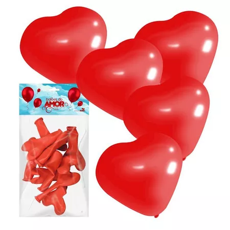 BALÕES DO AMOR FORMATO CORAÇÃO 10un - Vermelho