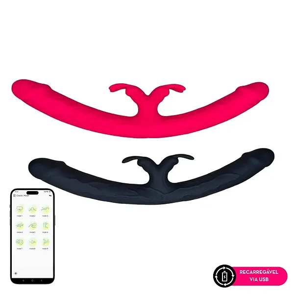 CONEXÃO DUPLA VIBRADOR DUAS PONTAS COM ESTIMULADOR CLITORIANO POR APLICATIVO MLPP1836