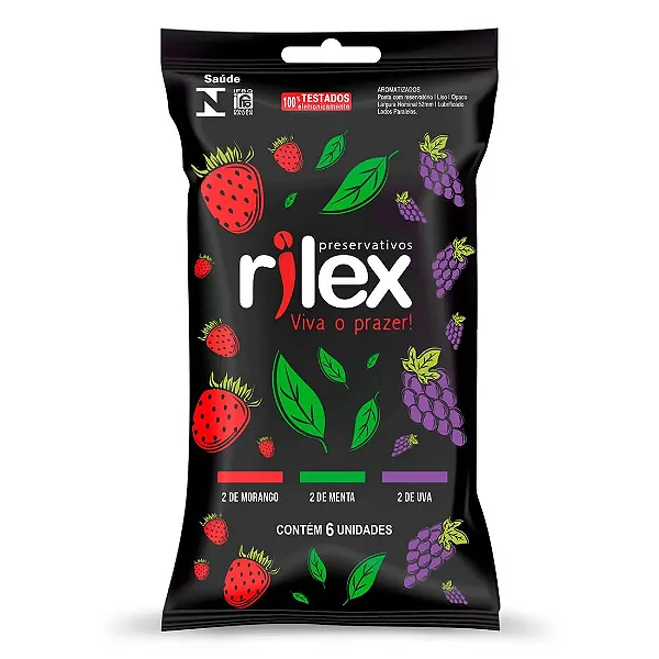 PRESERVATIVO LUBRIFICADO COM AROMA MIX DE FRUTAS 6 Unidades Rilex