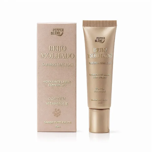 HIDRATANTE LABIAL BEIJO MOLHADO COM BRILHO E VITAMINA E SABOR TUTTI FRUTTI 15ml Pepper Blend