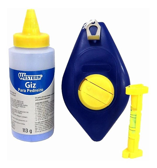 Kit Pedreiro Gesseiro 3 Pçs Marcação Giz Linha Nível Western