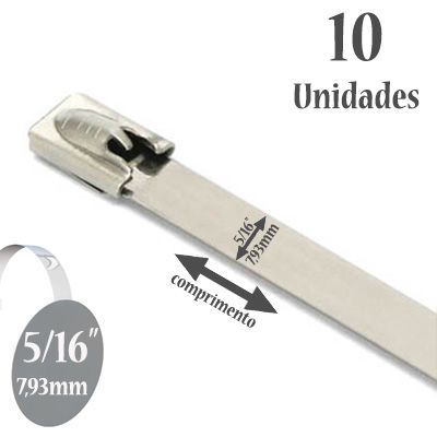 Abraçadeira Auto travante de Aço Inox 316, Sem Revestimento, Largura: 5/16'' (7,93mm), 10 unidades