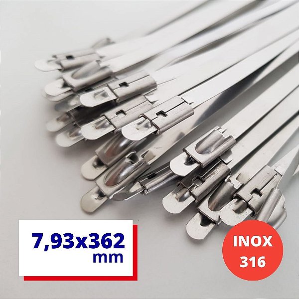 Abraçadeiras Zip Tie 7,93 x 0,25 x 362mm - Travamento por Esfera Largura: 5/16" Aço Inox 316
