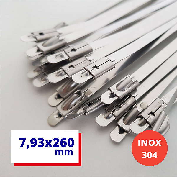 Abraçadeiras Zip Tie 7,93 x 0,25 x 260mm - Enforca Gato Largura: 5/16" Aço Inox 304