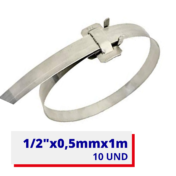 Cinta Regulável para Poste (CRP) Aço Inox 304 1/2" (12,7mm) x 0,5mm x 1m