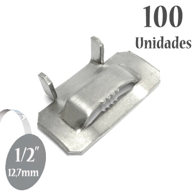 Fecho dentado de Aço Inox 316, 1/2'' (12,7mm) x 1,0mm sem revestimento, pacote com 100
