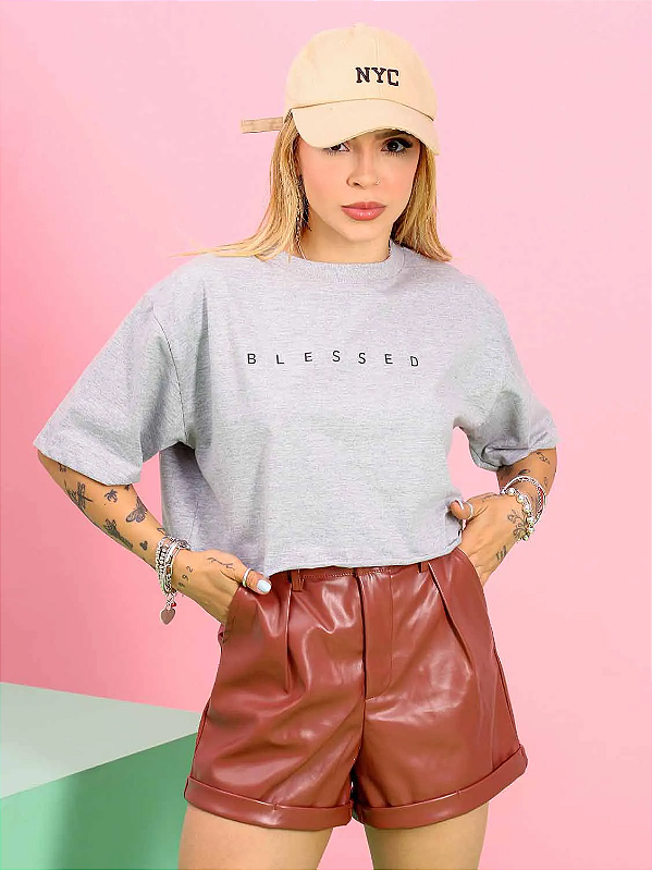 CROPPED CAMISETA CINZA MAX BLESSED