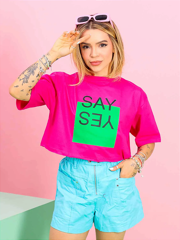 CROPPED CAMISETA ROSA PINK MAX SAY YES