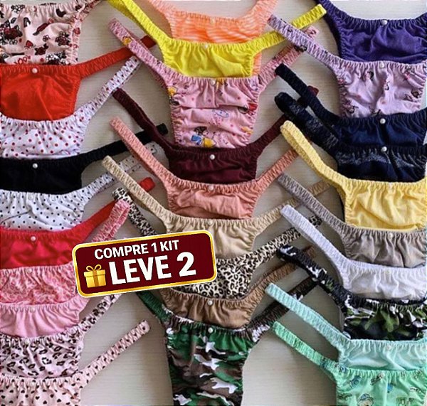 Calcinhas Lolitas Fitness - Kit com 30 Unidades (*CORES E ESTAMPAS SORTIDAS E ALEATÓRIAS)