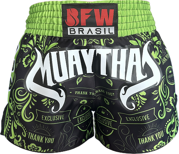 Short Muay Thai Calção Tailandês Unissex - Premium Verde Limão