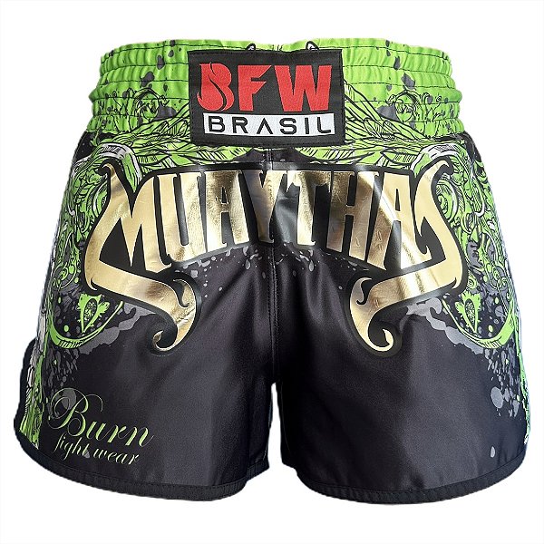Short Muay Thai Calção Tailandês Premium Unissex - Gold Verde
