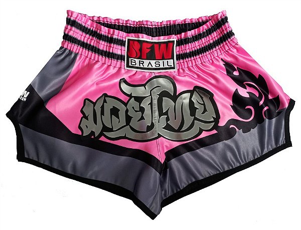 Short Muay Thai Cetim Premium Tradicional Rosa