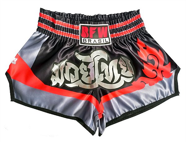 Short Muay Thai Cetim Premium Tradicional Vermelho