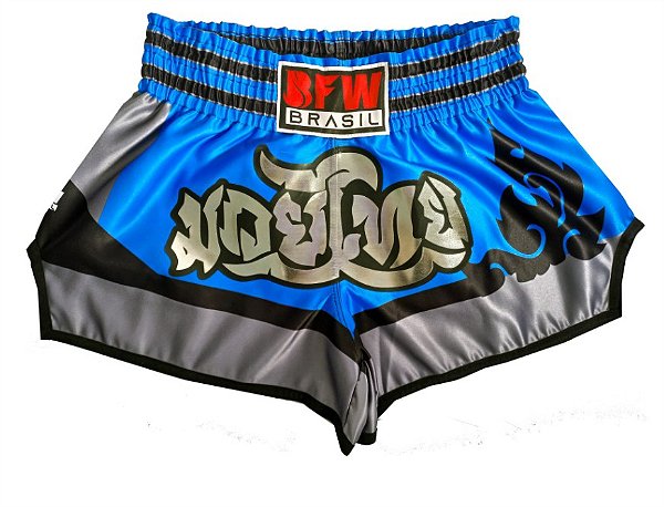 Short Muay Thai Cetim Premium - Tradicional AZUL