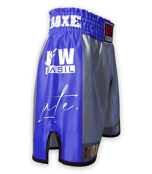 Calção de Boxe Premium Profissional - Prata E Azul