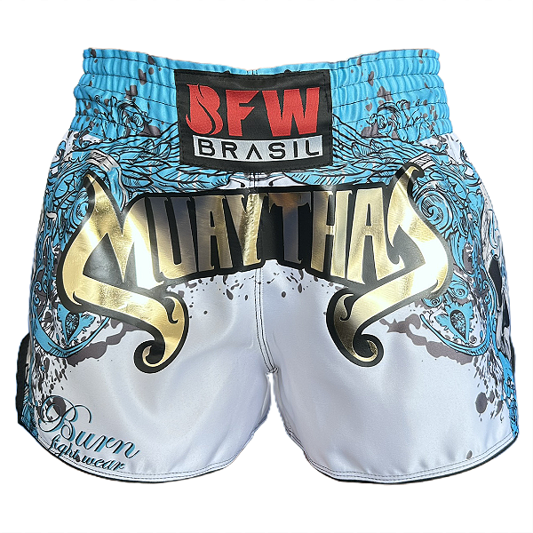Short Muay Thai Calção Tailandês Premium Unissex - Gold Celeste