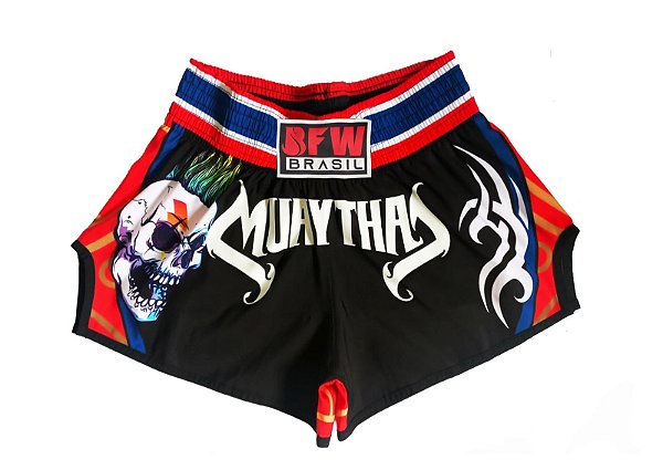 Short Calção Muay Thai Tailandês Classic Preto Vermelho