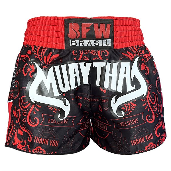 Short Muay Thai Calção Tailandês Unissex - Premium Vermelho