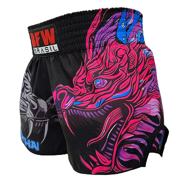 Short Muay Thai Calção Tailandês Unissex - Dragão Pink