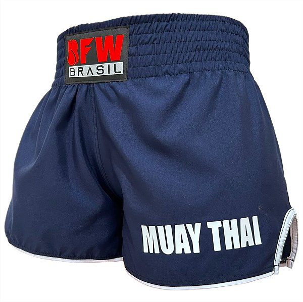 Short Muay Thai Calção Tailandês Básico Unissex - Azul Marinho