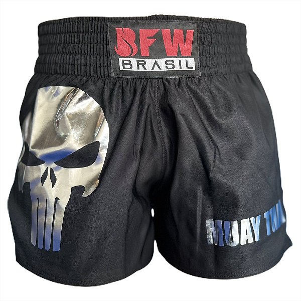 Short Muay Thai Tailandês Preto Básico Unissex - Caveira