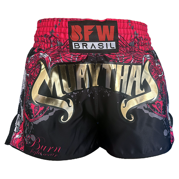 Short Muay Thai Tailandês Premium - Gold Pink/Preto