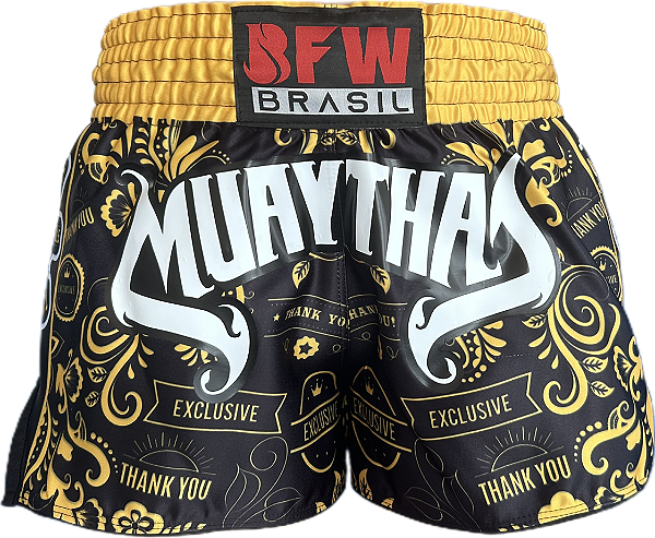 Short Muay Thai Calção Tailandês Unissex - Premium Amarelo