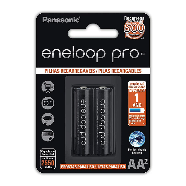 2 Pilhas Recarregável 1,2V AA Eneloop Pro Panasonic