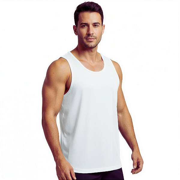 Regata Masculina Branca Poliéster - Academia Treino