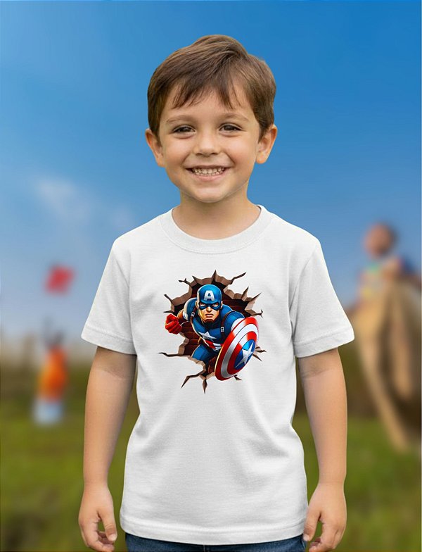 Camiseta Infantil Capitão América Masculina Algodão Absoluth