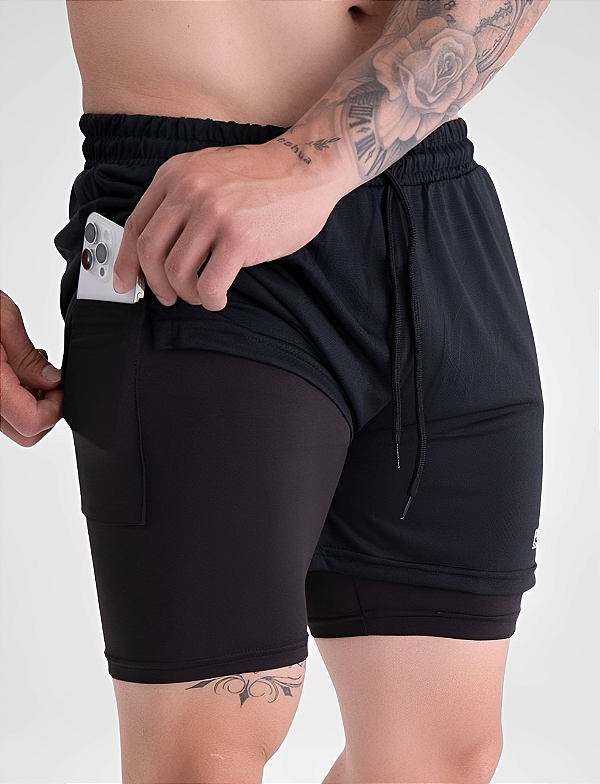 Short Duplo Absoluth Duolayer Com Porta Toalha E Bolso Interno
