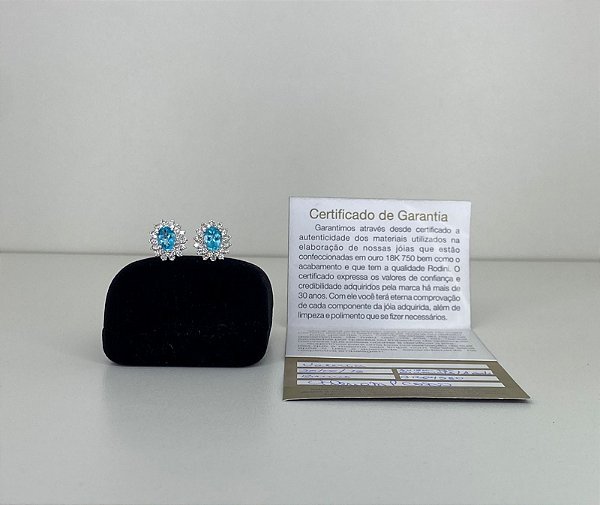 BRINCOS DIAMANTES E APATITAS EM OURO BRANCO 18K