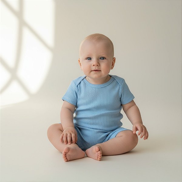 Conjunto Canelado Bebê Manga Curta Azul - "Canelado Tio Dey"