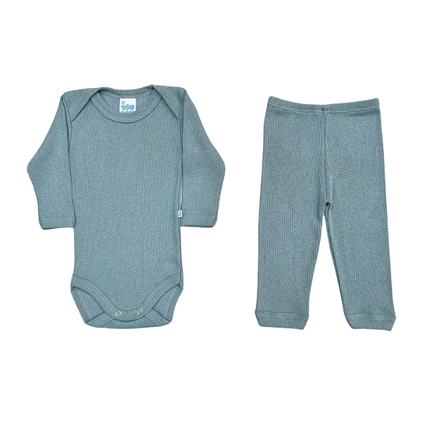 Conjunto Bebê Canelado Manga Longa Verde Hortelã