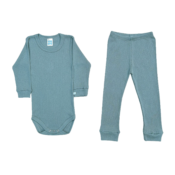 Conjunto Infantil Canelado Manga Longa Verde Hortelã